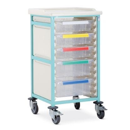 Trolley Caretray - Single 3 x 100mm, 2 x 150mm Trays