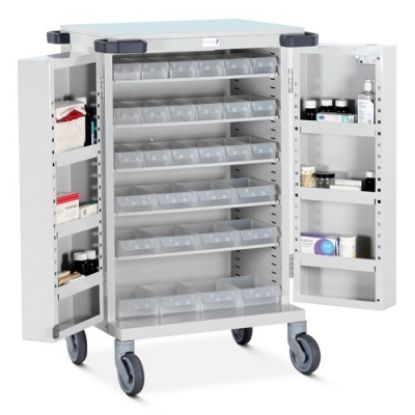 Pharmacy Trolley Trolley Drug Dispensing Patient Double Door, Bolt Lock (18 A & 12 C Trays)