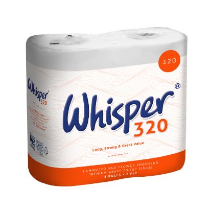 Toilet Roll Whisper 2-Ply Pure White (320 Sheets) x 36